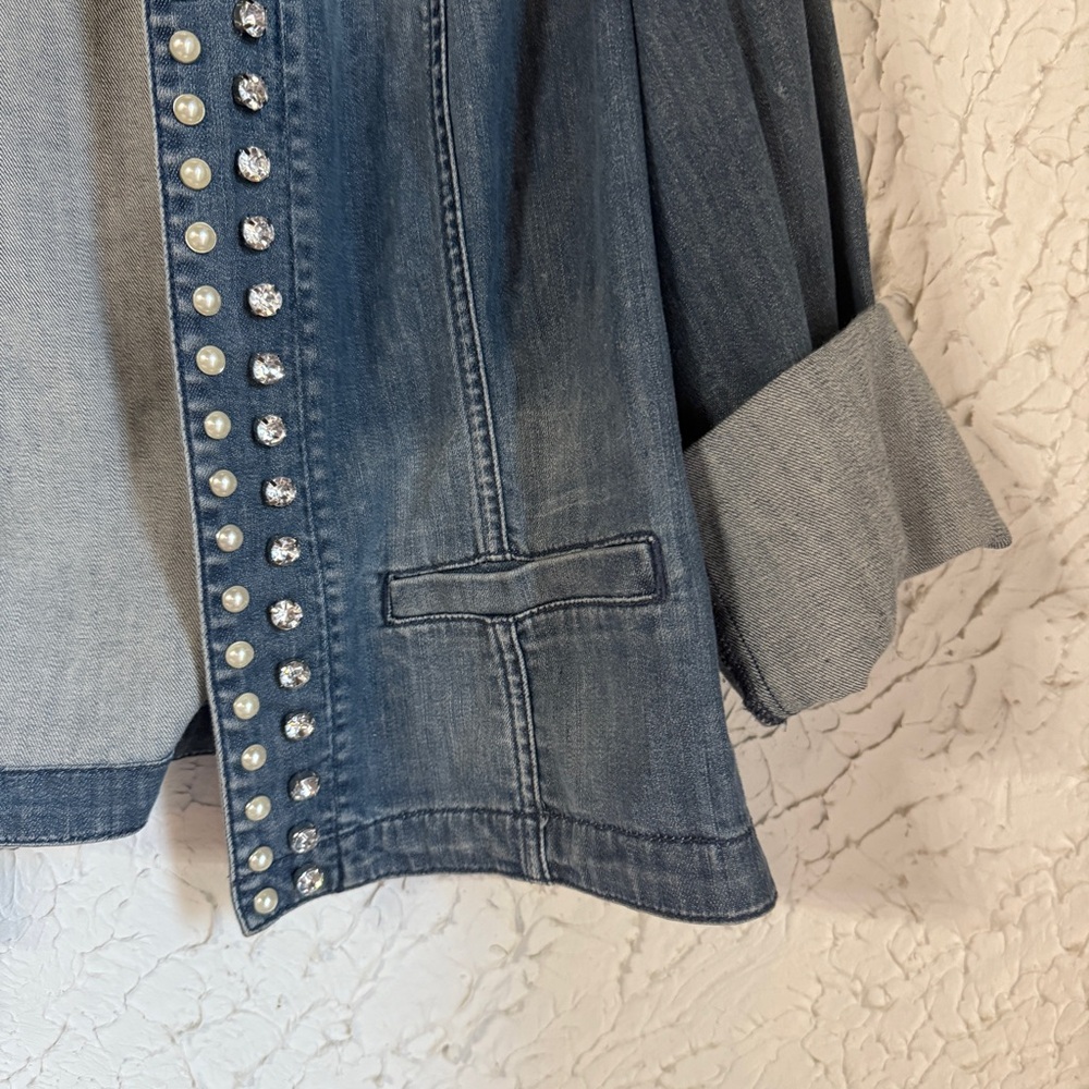 Chico's Blue Jean Jacket with Silver Studs - Picture 3 of 6